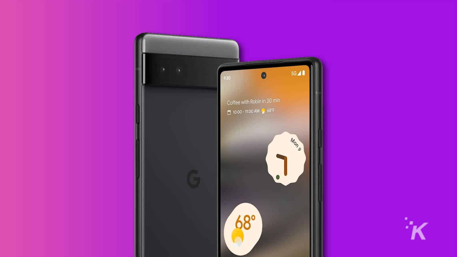 Google pixel 6a smartphone on purple background