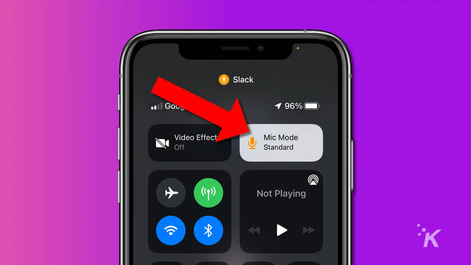 screenshot of iphone showing the mic mode option inside control center