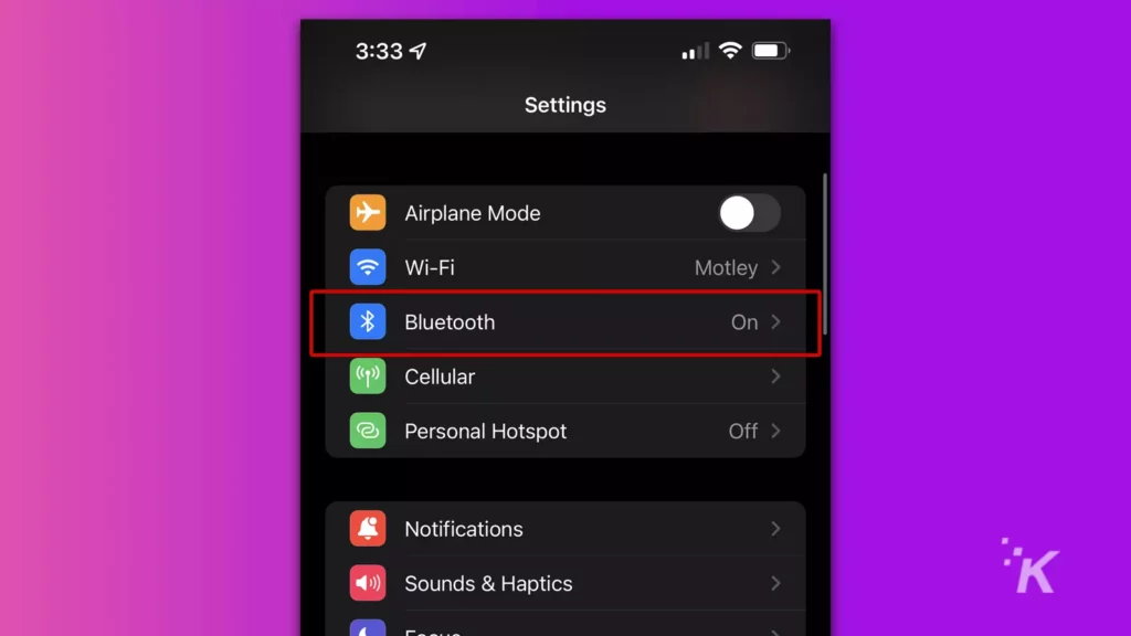 iphone bluetooth menu