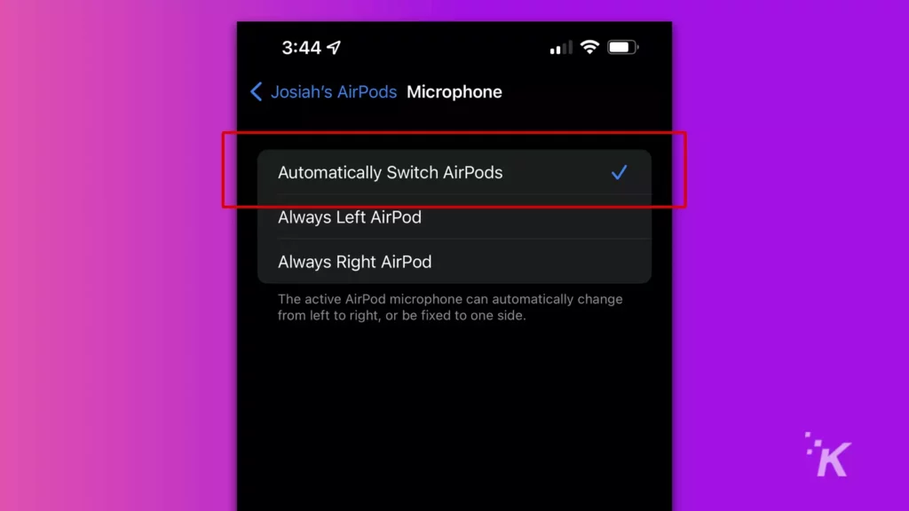 automatically switch airpods menu option