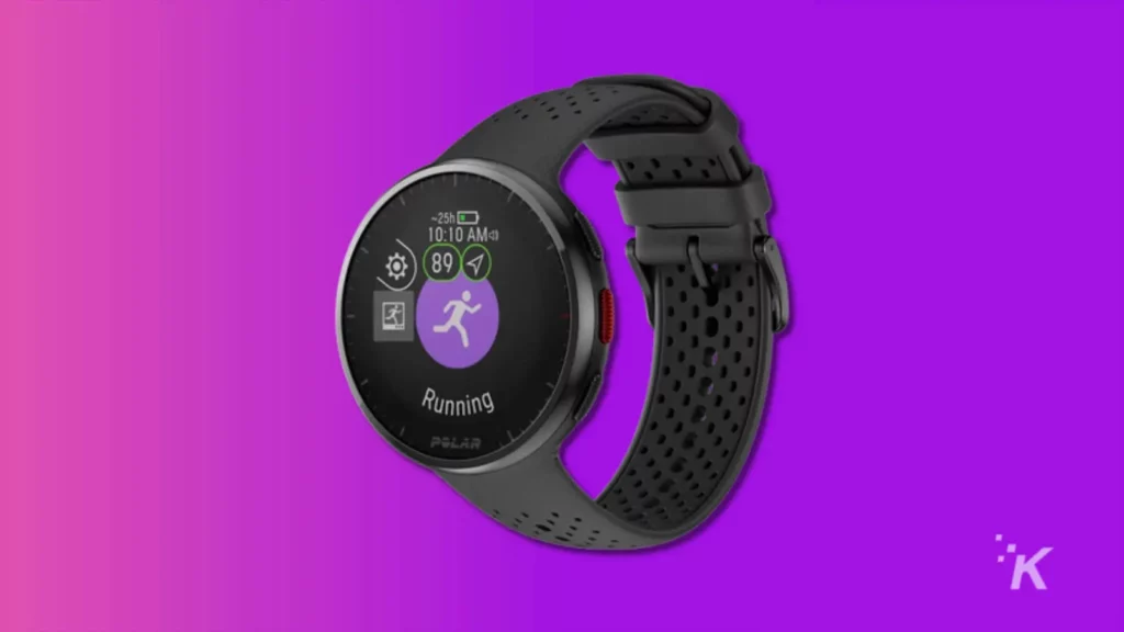 polar pacer pro smartwatch on purple background