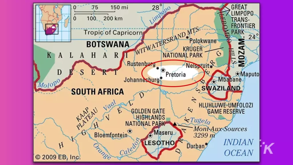 pretoria south africa on map