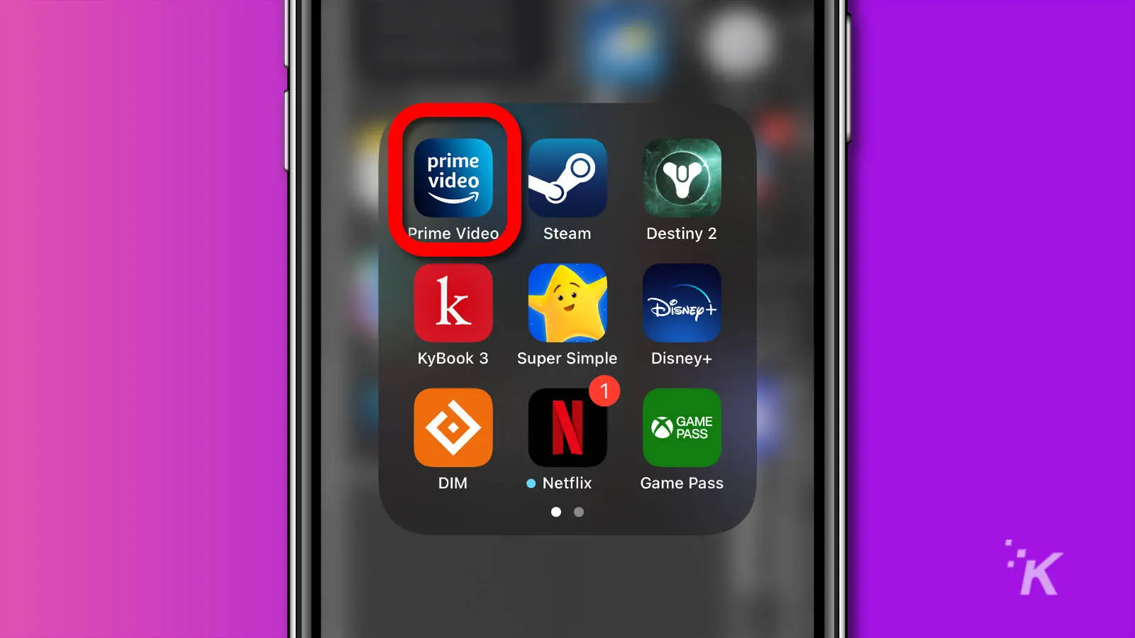 screenshot of an iphone home screen with the prime video app icon highlighted