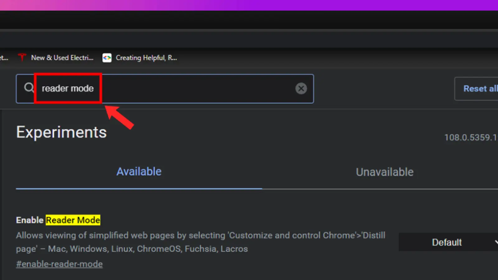 search reader mode chrome flags