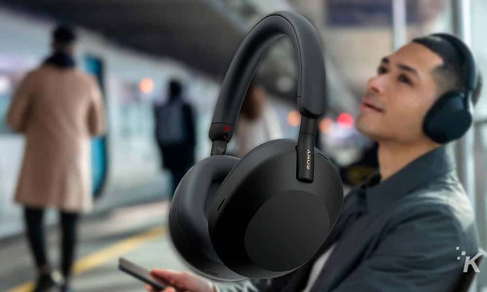 sony wh-1000xm5 headphones on blurred background