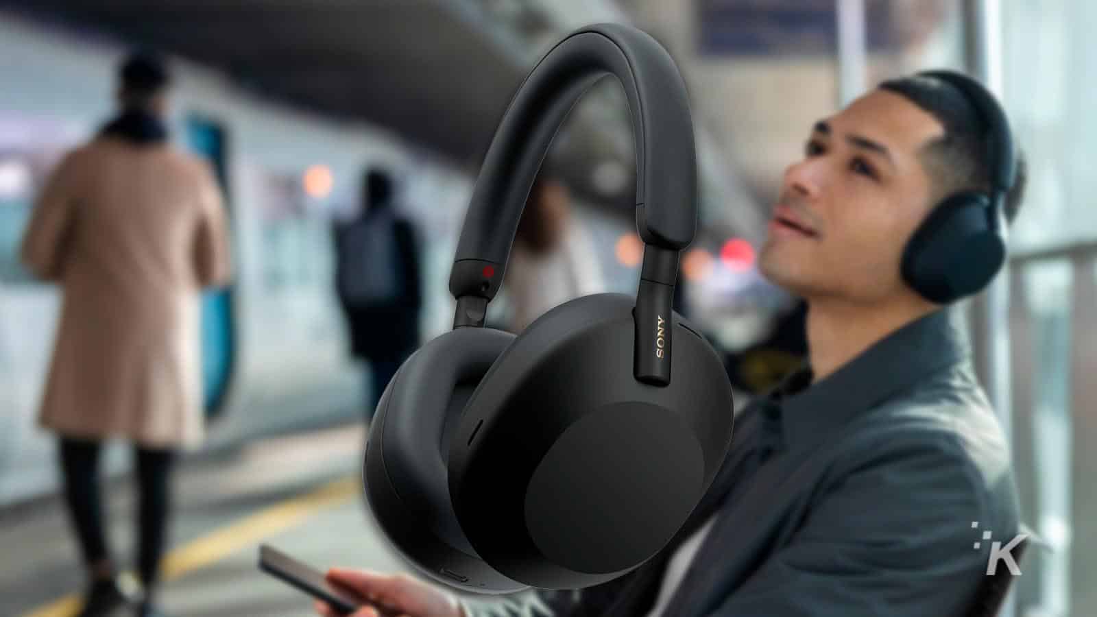 sony wh-1000xm5 headphones on blurred background