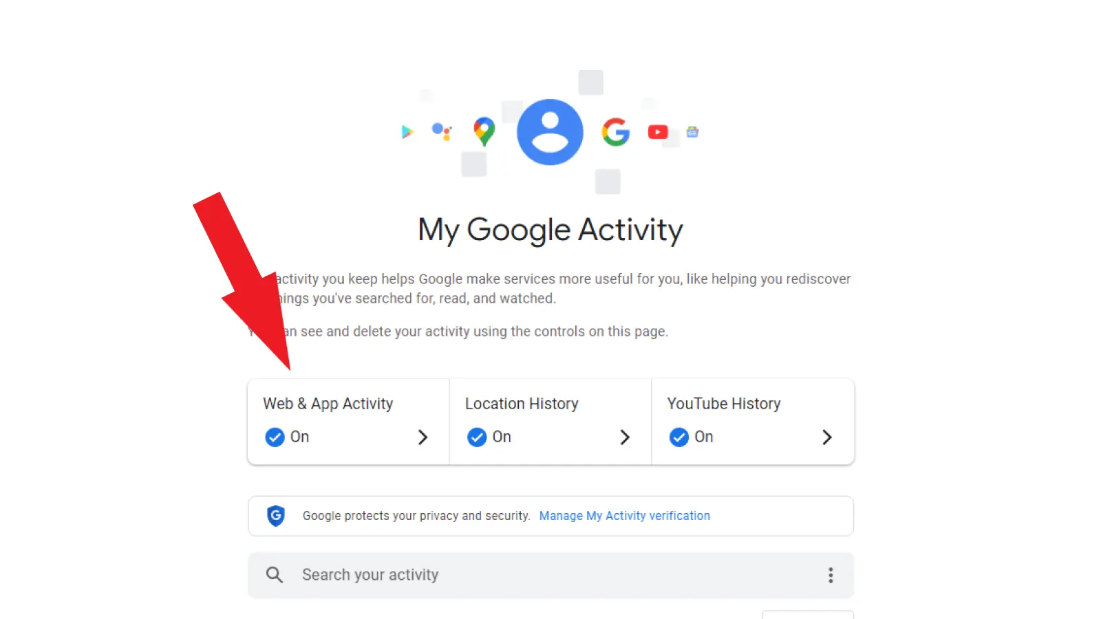 screenshot of google activity settings