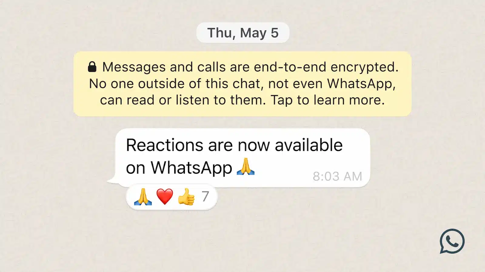 screenshot of whatsapp chat showing the new reactions feature