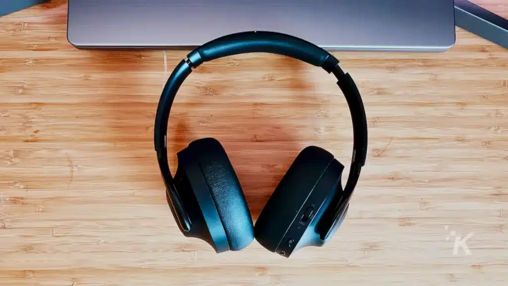 Monoprice Monolith M1000ANC Bluetooth ANC Headphones on desk