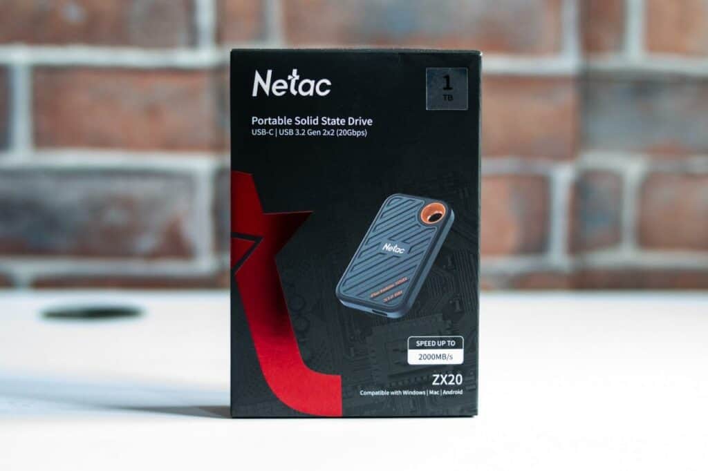 netac portable SSD drive on table