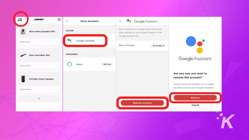 Removing Voice Assistant from Bose Music app