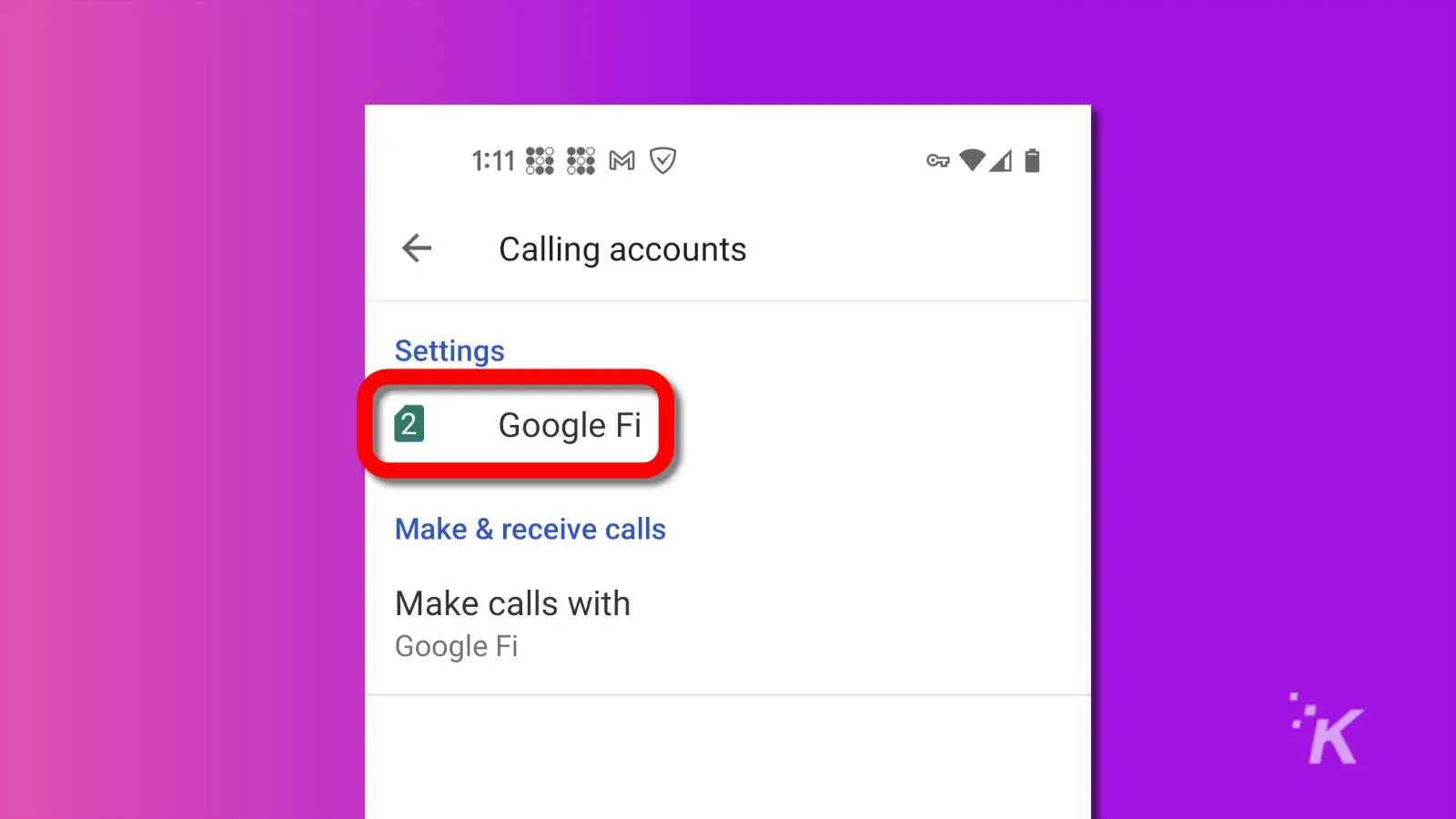 screenshot of android phone app settings showing google fi as the cellular provider