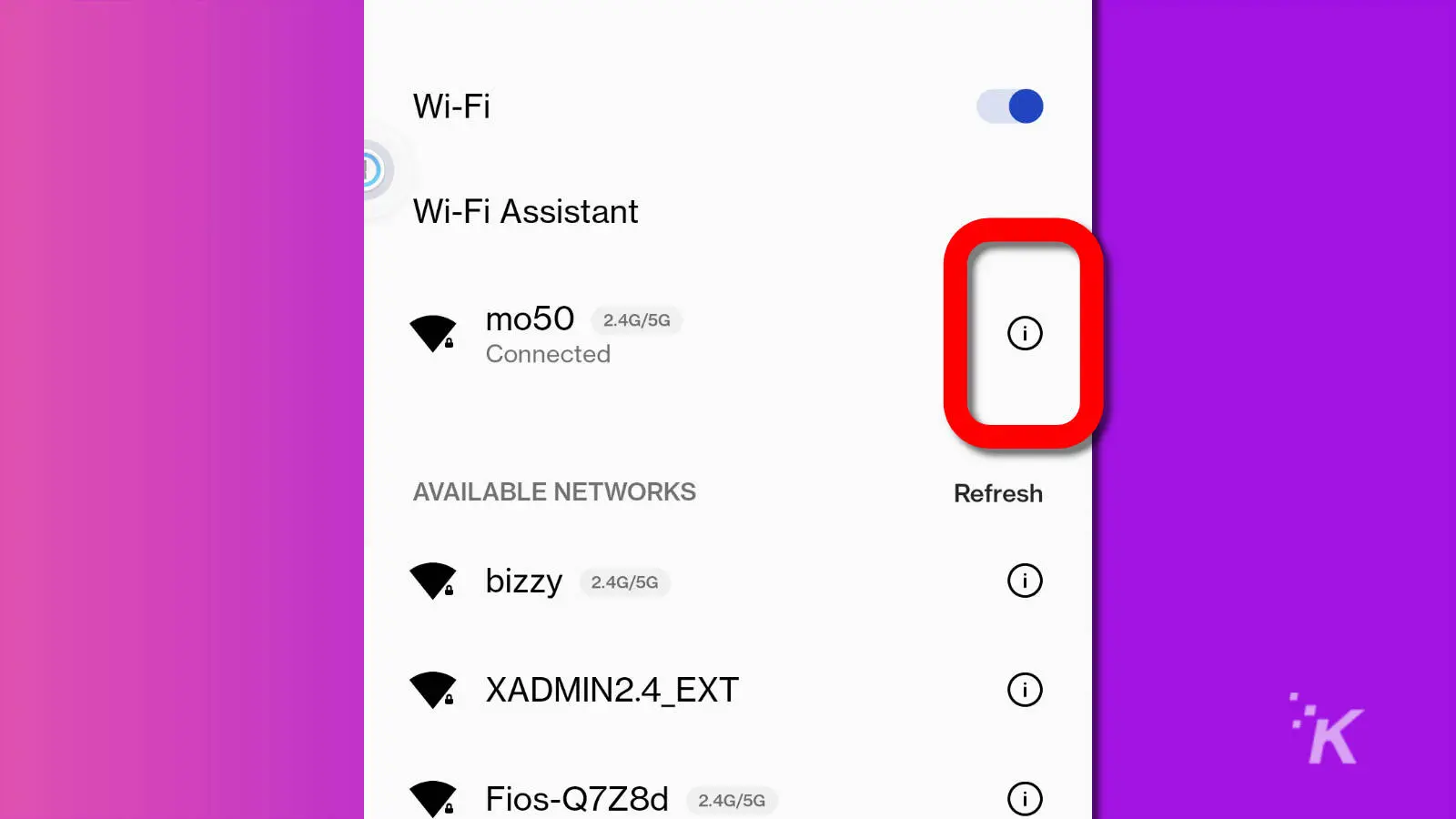 screenshot of android wifi settings