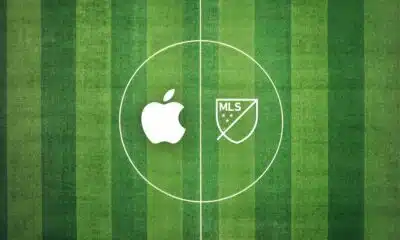 apple icon and mls icon on soccer field