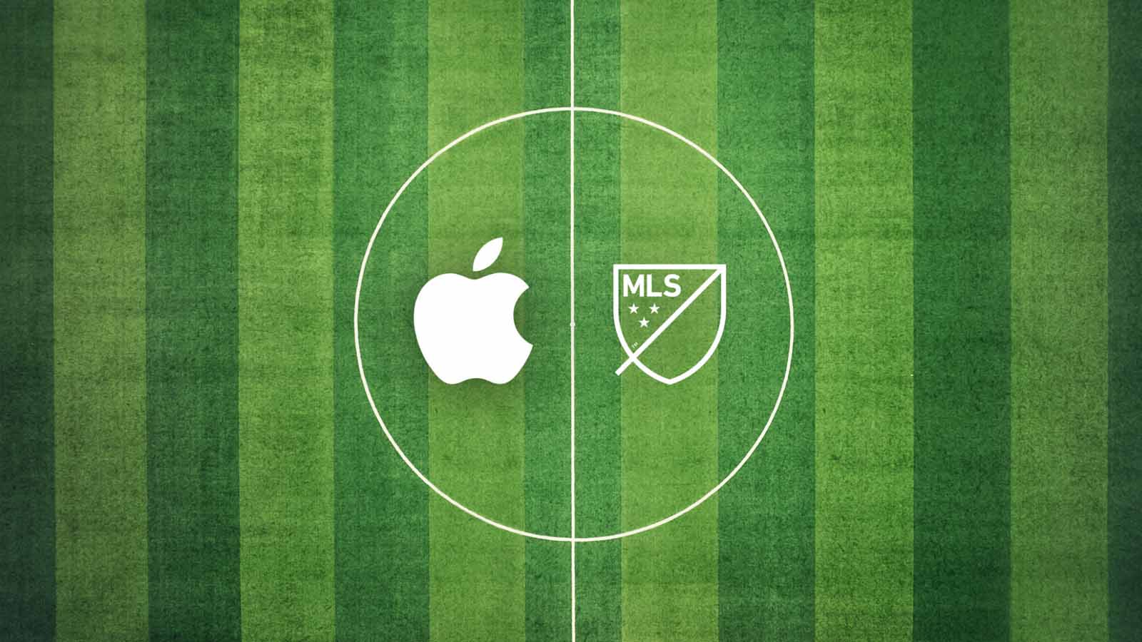 apple icon and mls icon on soccer field