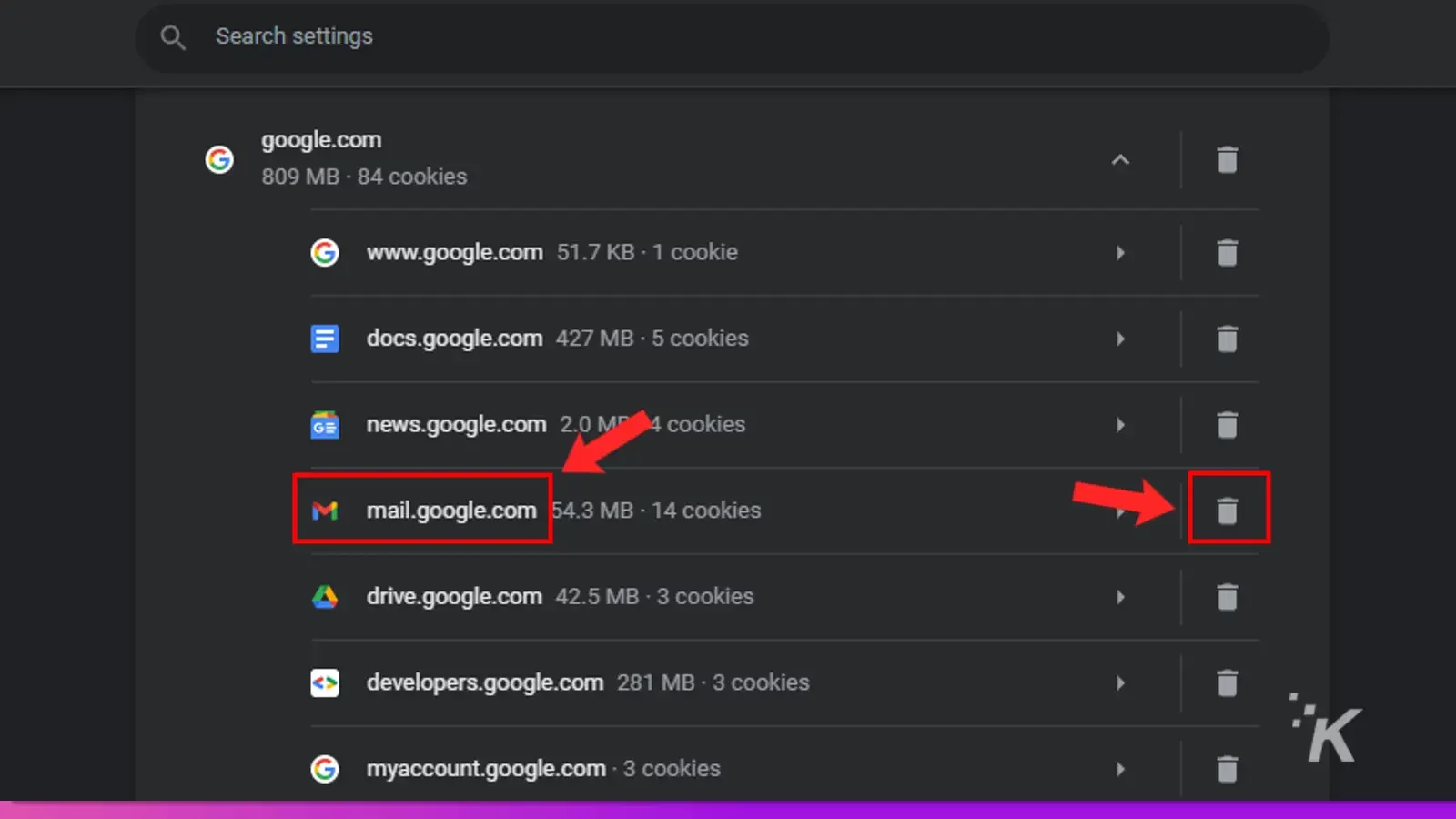 chrome settings clear gmail cache button