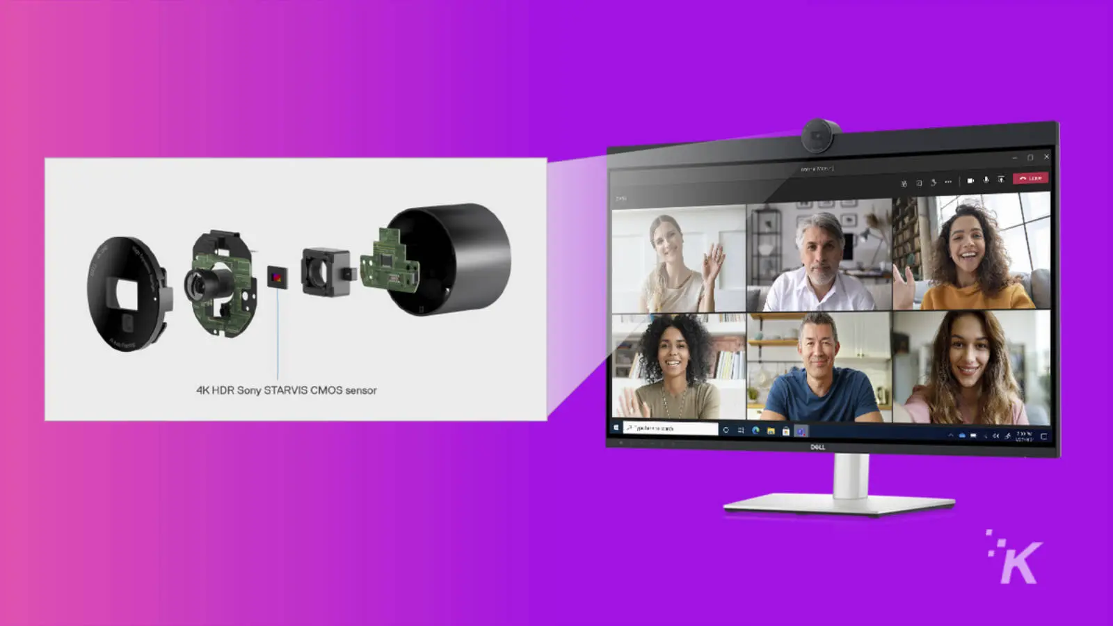 dell ultrasharp u3223qz showing an expanded view of the 4k webcam