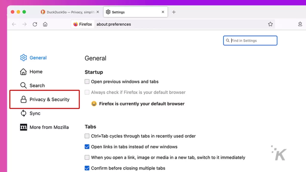 firefox general settings