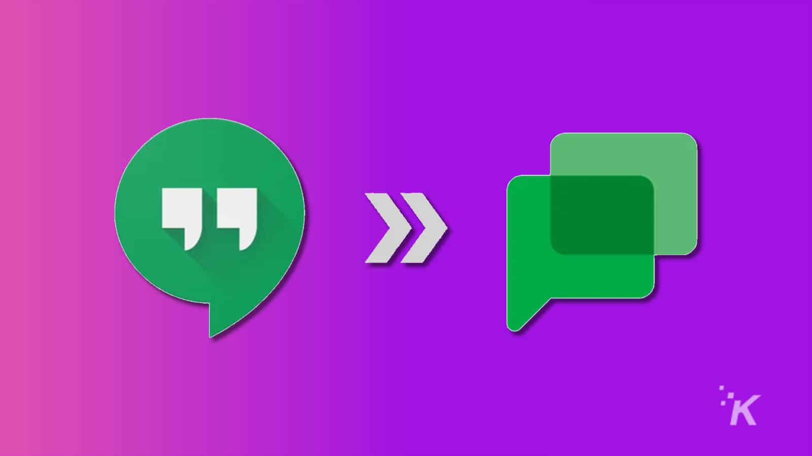 Google hangouts and google chat logos on a purple background