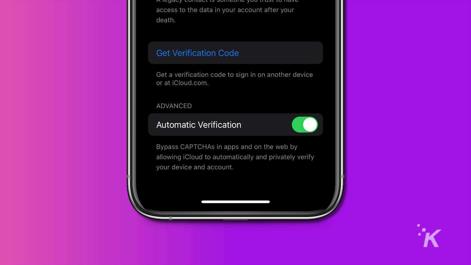 Screenshot of ios 16 showing automatic verification for captcha