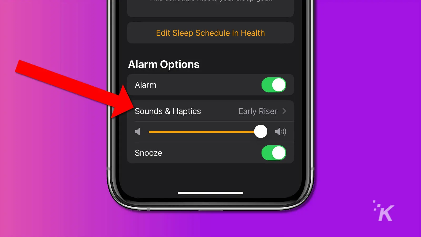 Screenshot of creating an alarm on ios 16