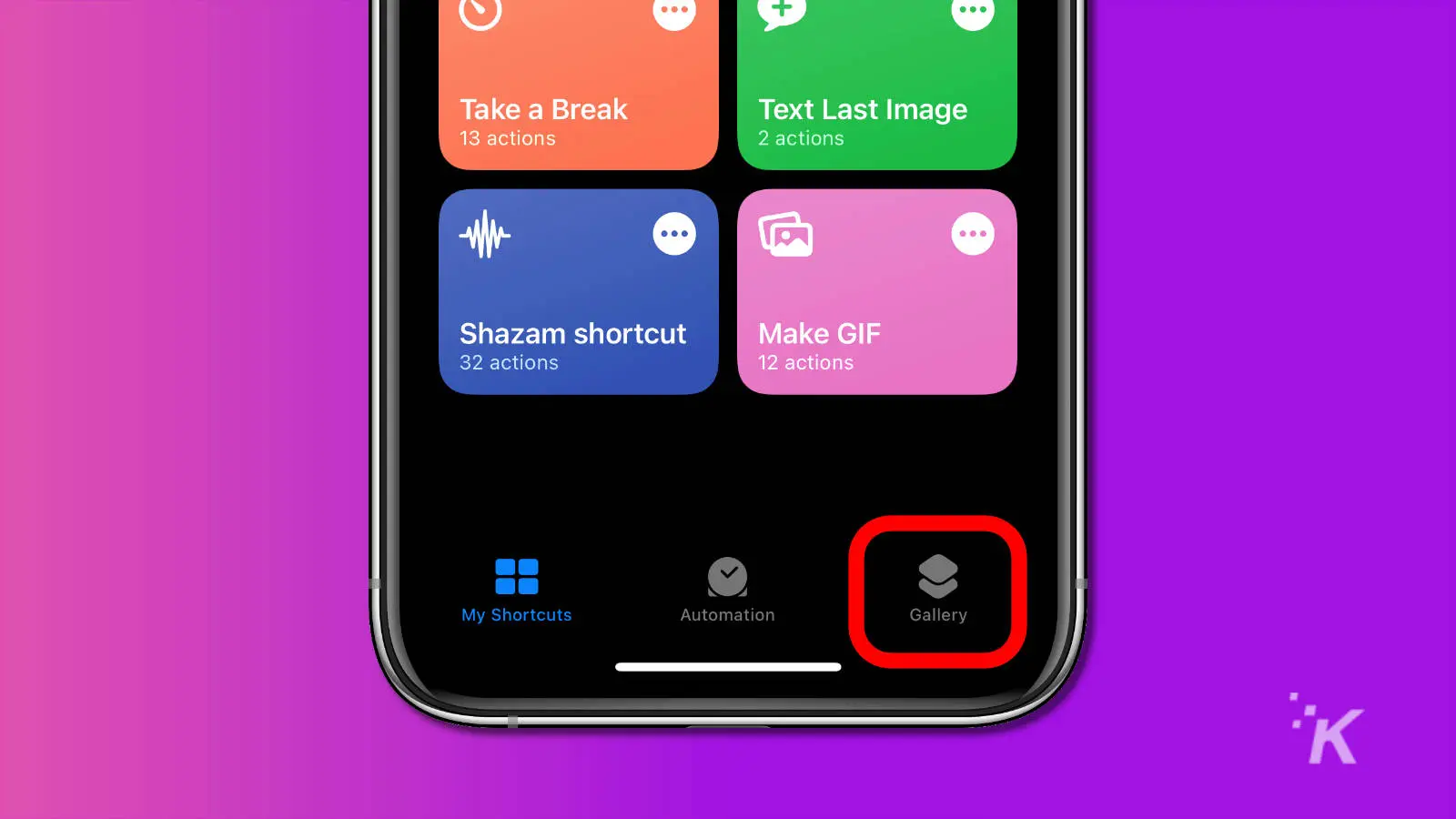 screenshot of ios shortcuts app