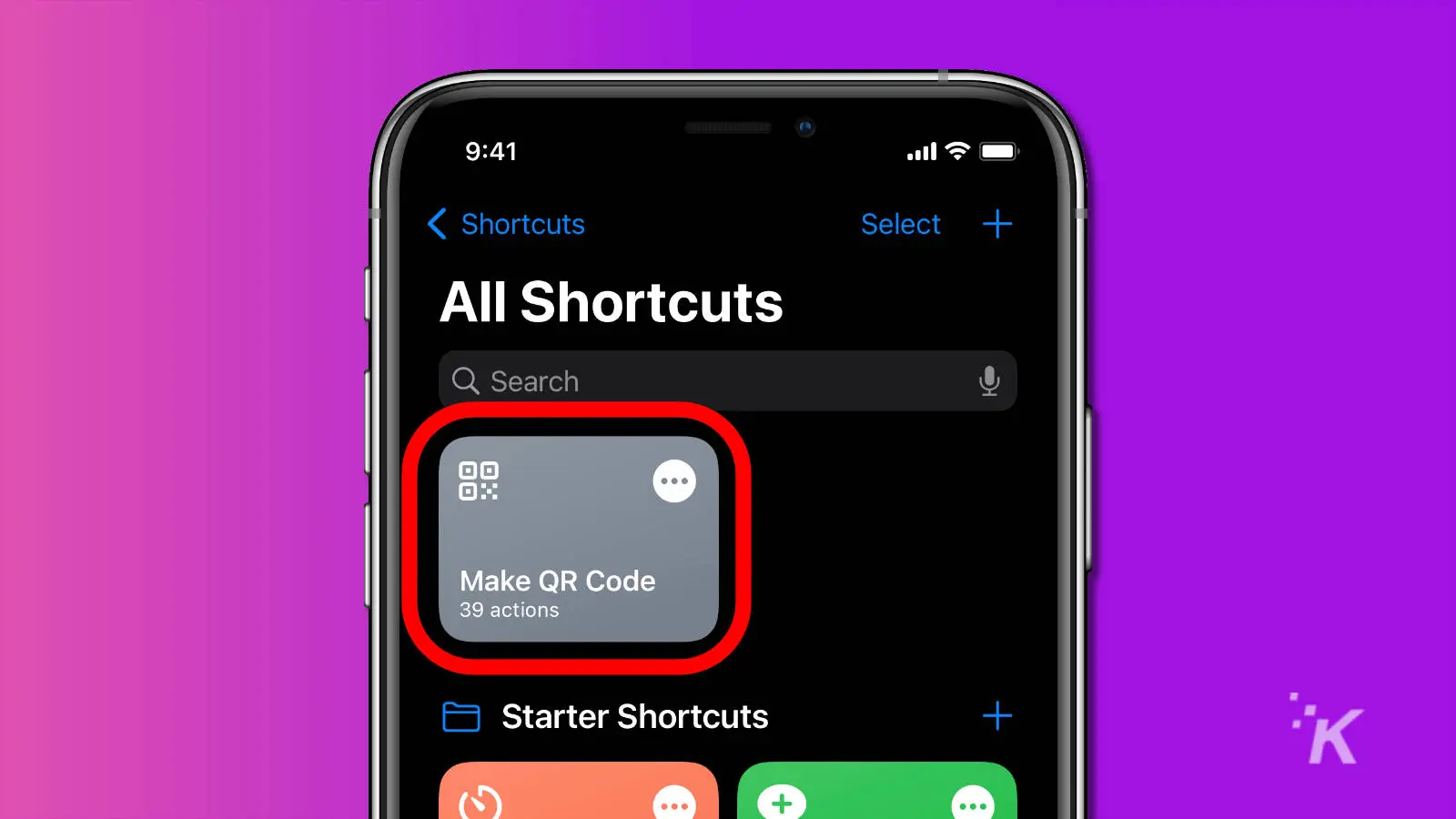 screenshot of ios shortcuts app