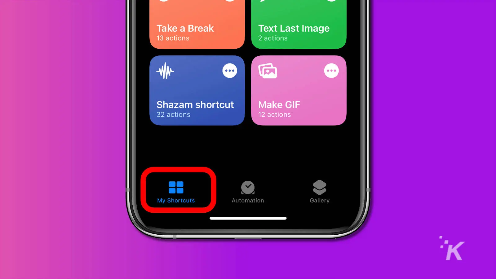 screenshot of ios shortcuts app