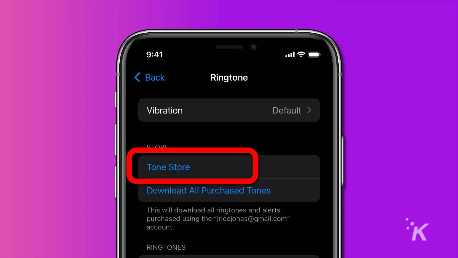 Screenshot of ios tone store link