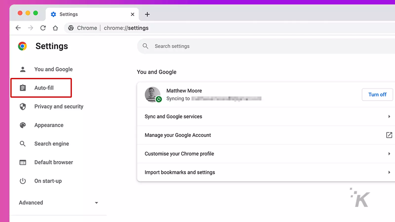 auto fill menu on google chrome