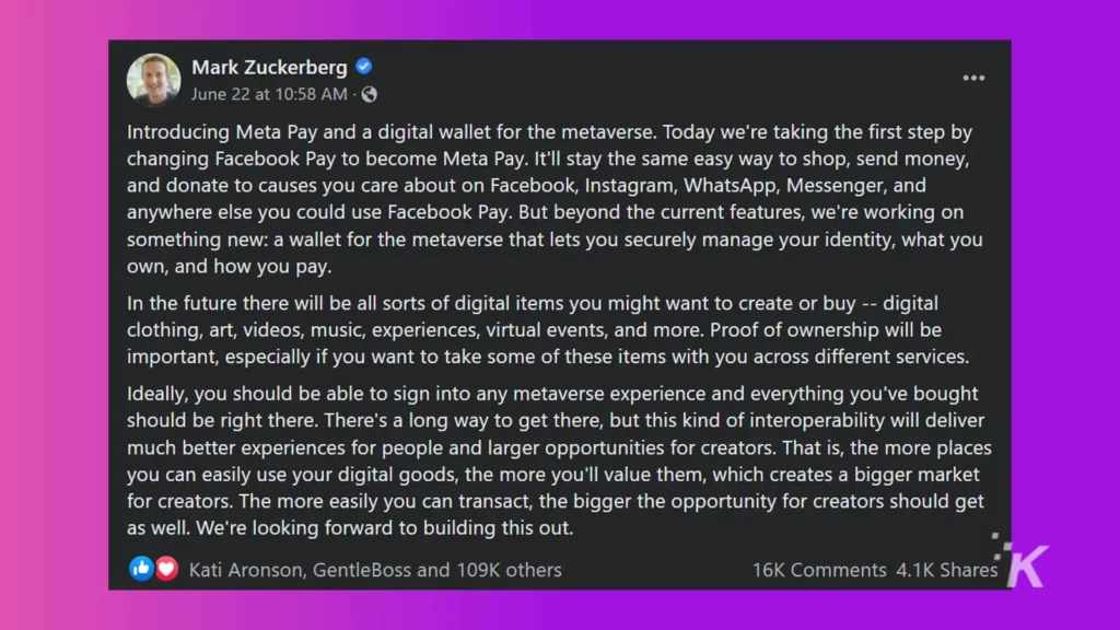 mark zuckerberg statement meta pay