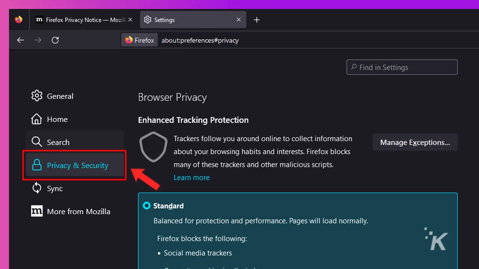 mozilla privacy and security settings