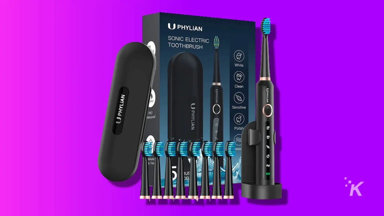 phylian sonic electric toothbrush on purple background