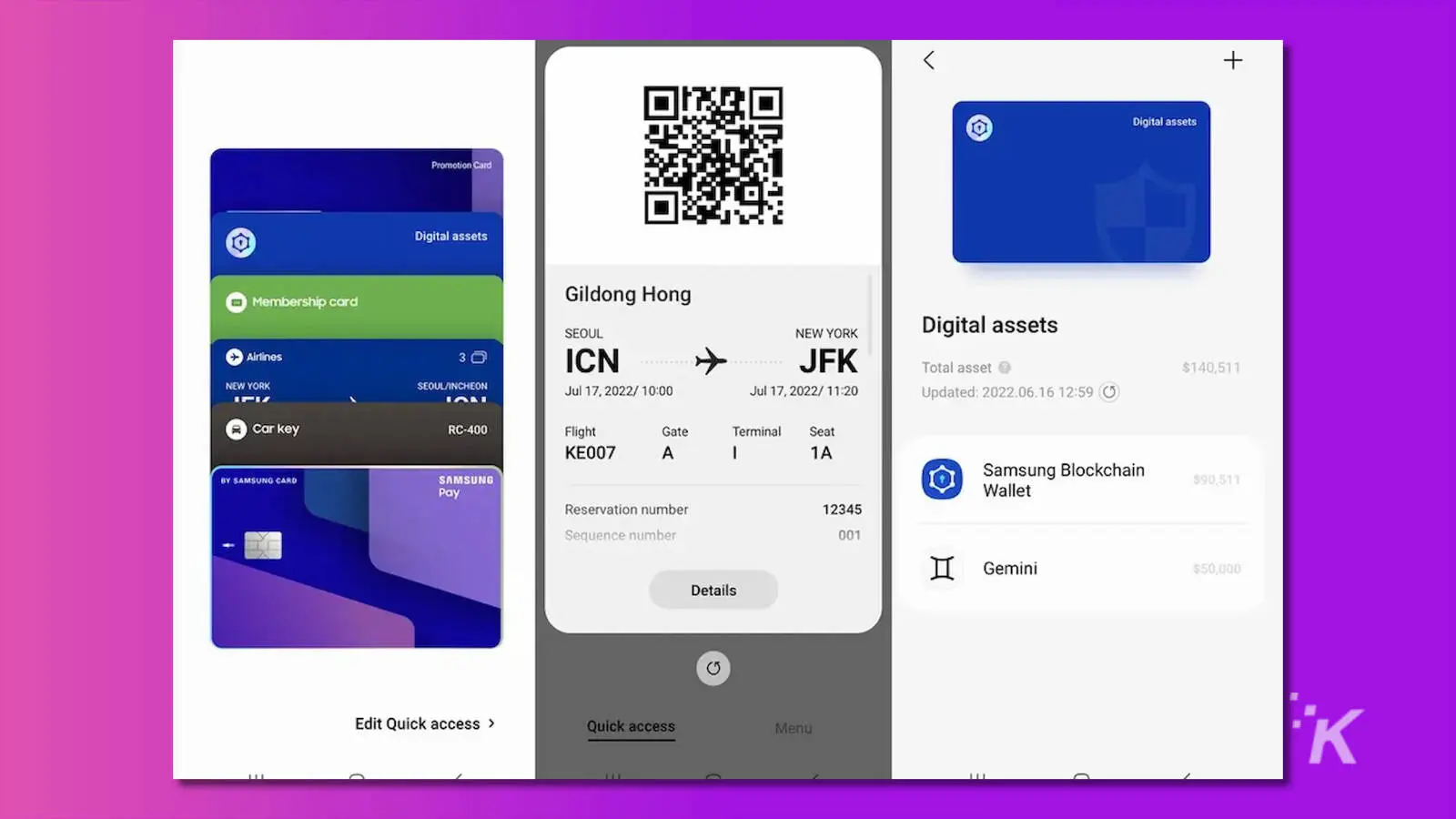 screenshots of samsung wallet app