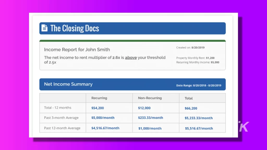 the closing docs sample report