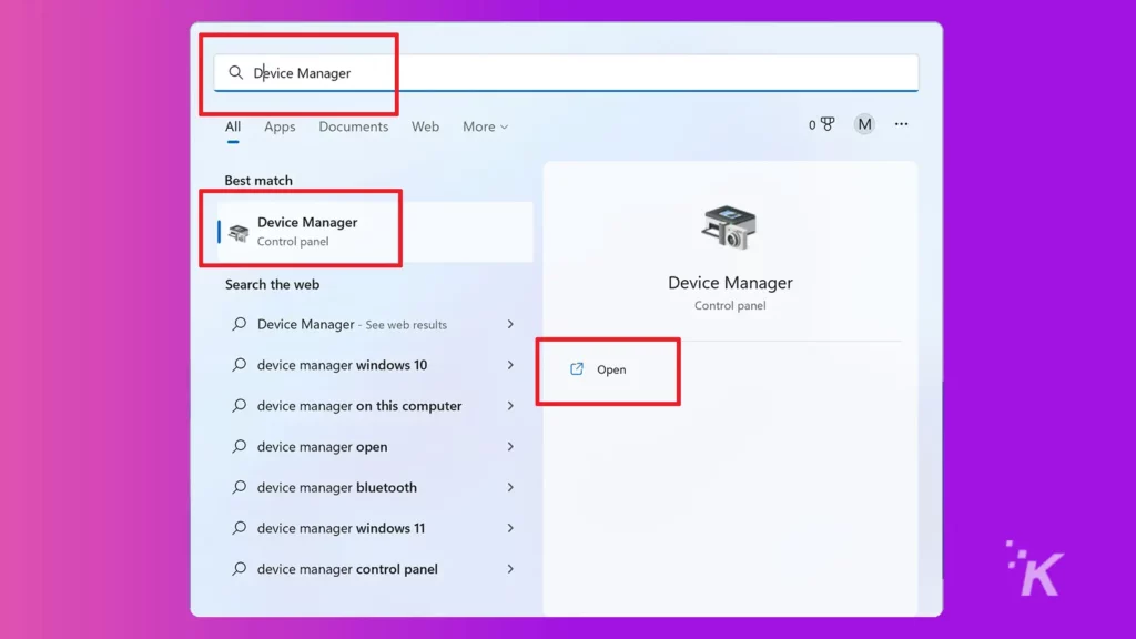 Windows search device manager