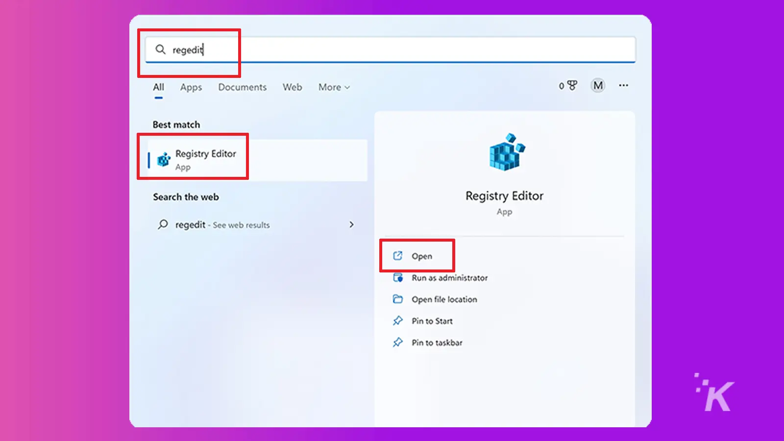 Windows search regedit