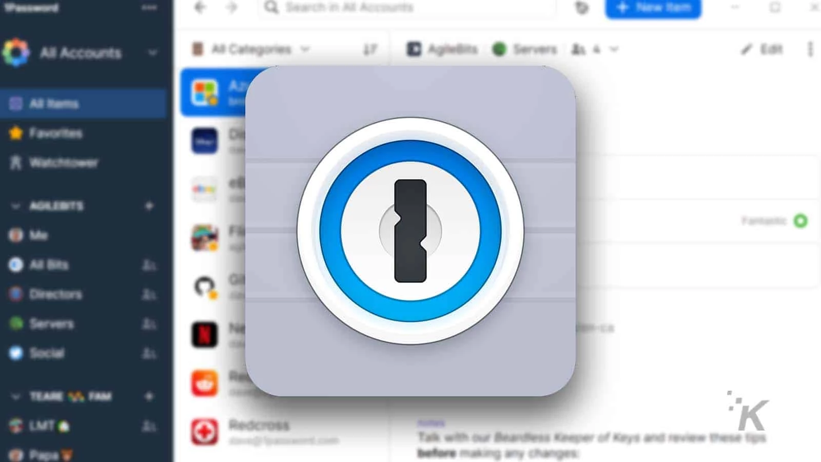 1password logo icon and blurred background