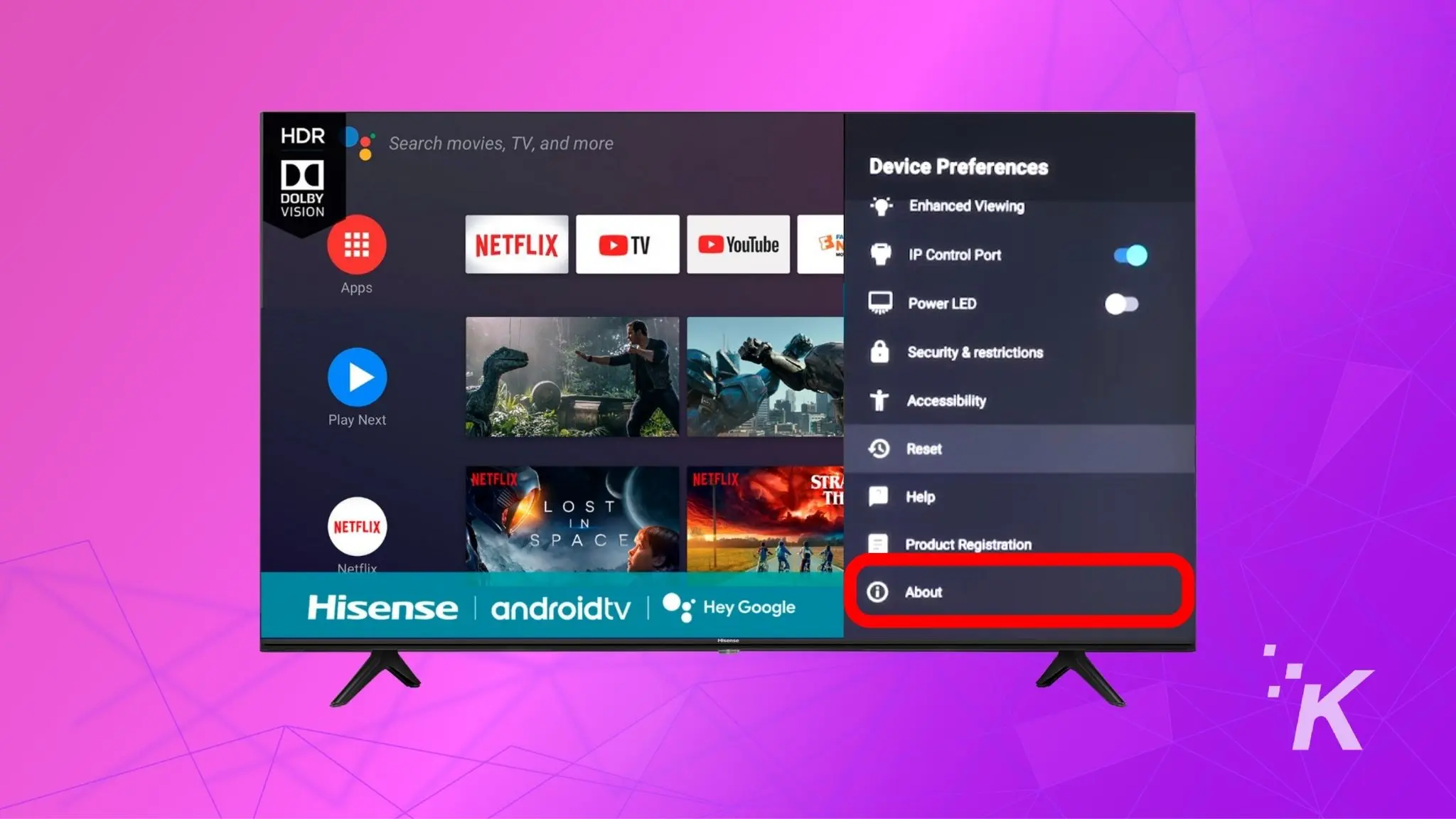 hisense android tv about settings