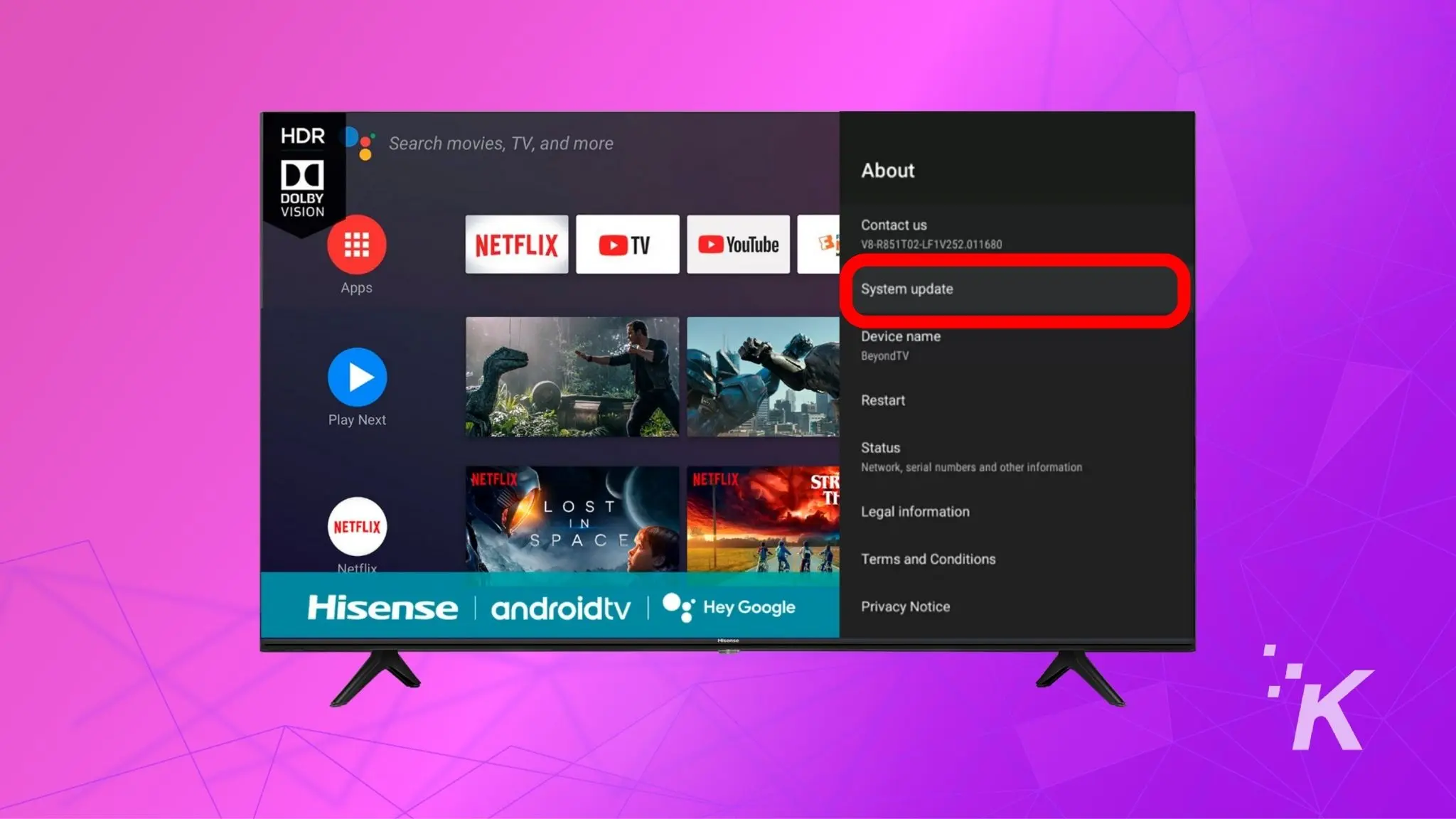 hisense android tv system updates settings