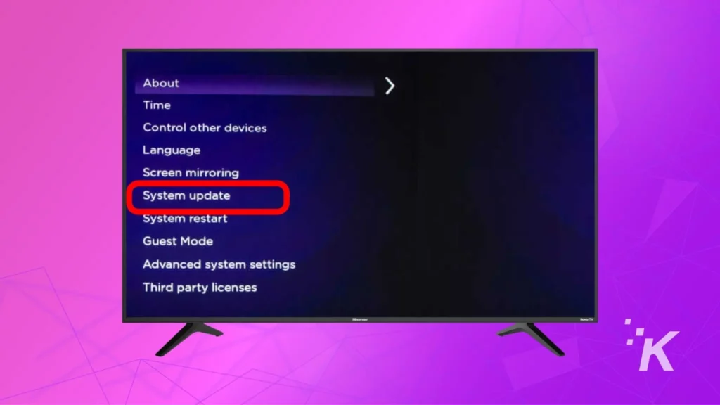 hisense roku tv system update menu option