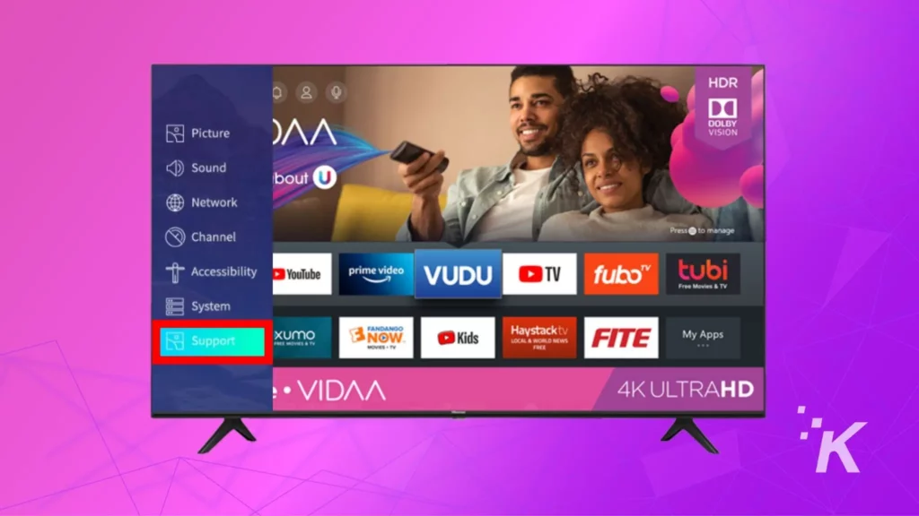 hisense vidaa tv support menu