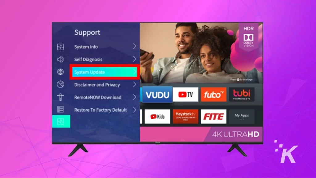 hisense vidaa tv system update menu