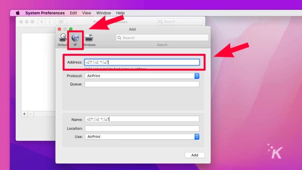 how to add a printer to a mac ip 3
