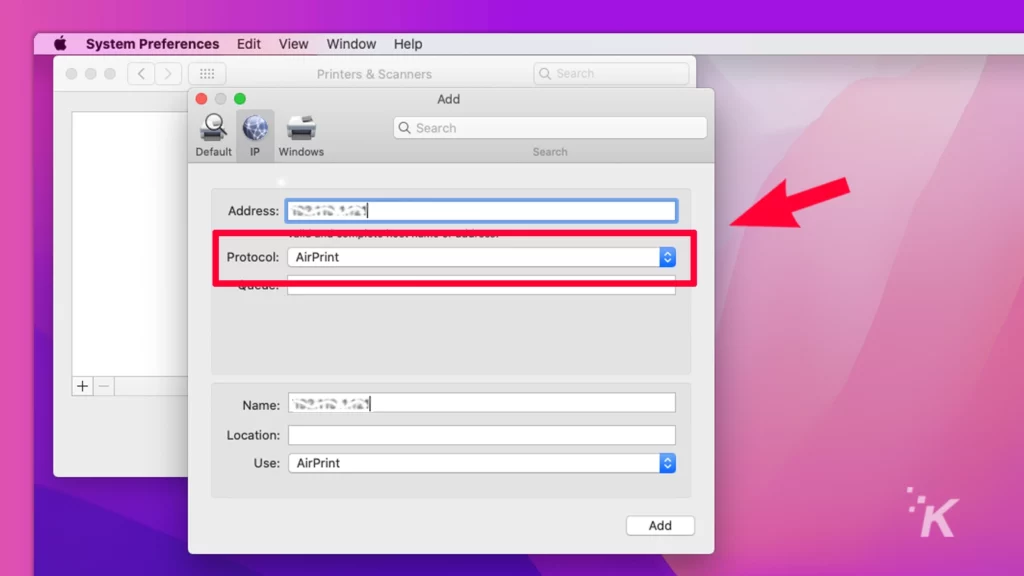 how to add a printer mac ip 4