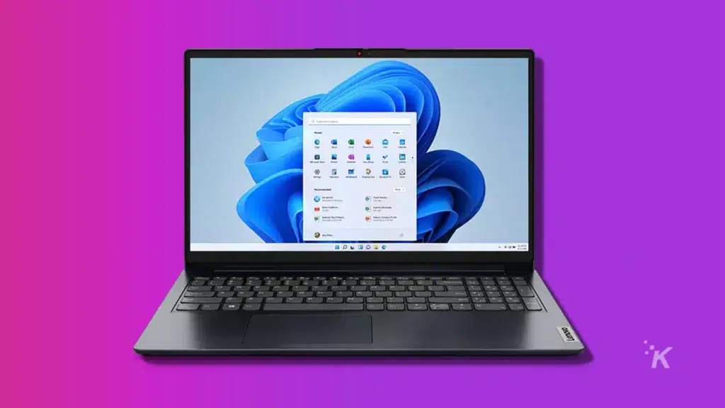 Lenovo IdeaPad 1i on purple background