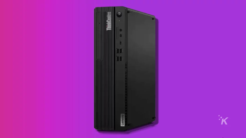 Lenovo ThinkCentre M75s Gen 2 on purple background