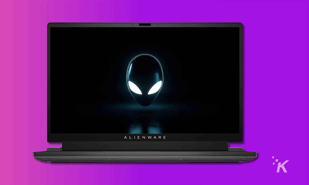 alienware m17 r5 laptop on purple background