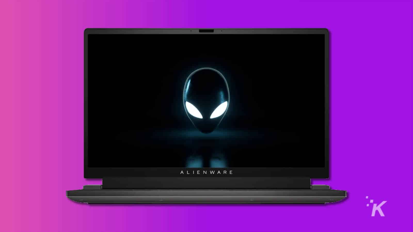 alienware m17 r5 laptop on purple background