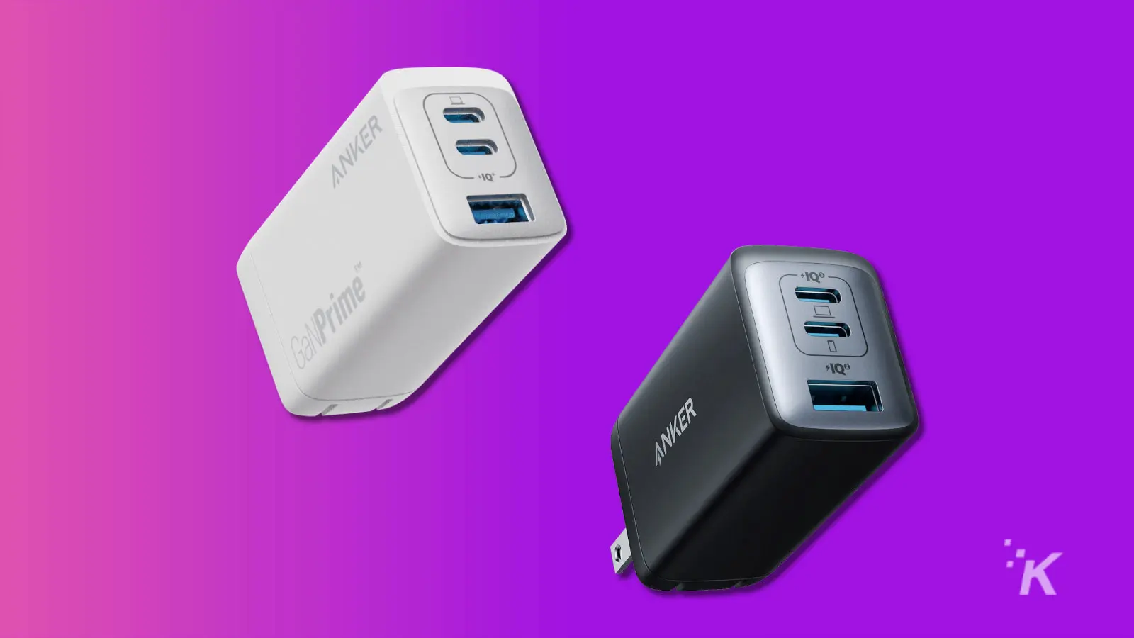 anker 735 and 737 gan chargers on purple background